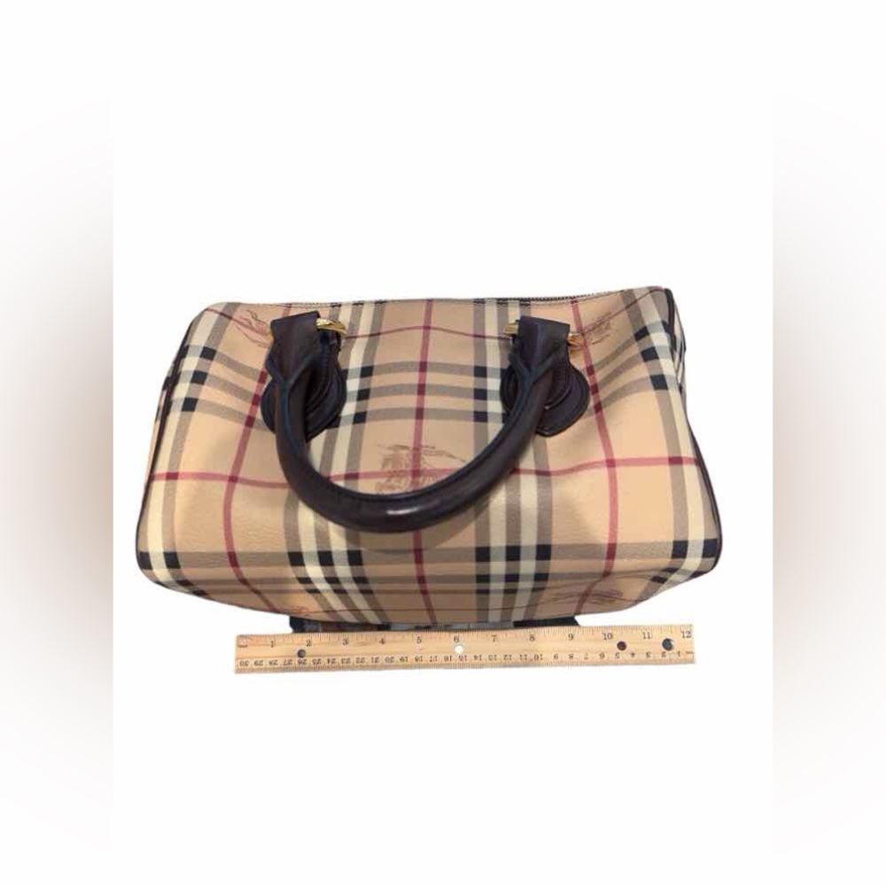Burberry Beige Plaid Top-Handle Satchel with Dark Brown Trim - Picture 10 of 10